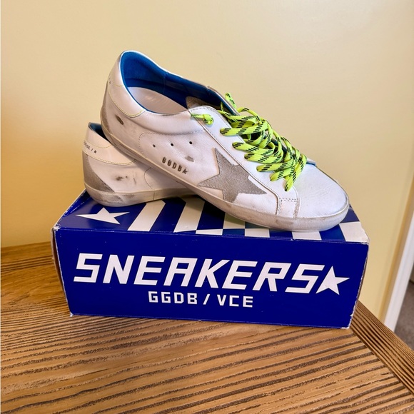 Golden Goose Men’s Super-Star White Sneakers with Neon Yellow Laces *Rare - Picture 3 of 11